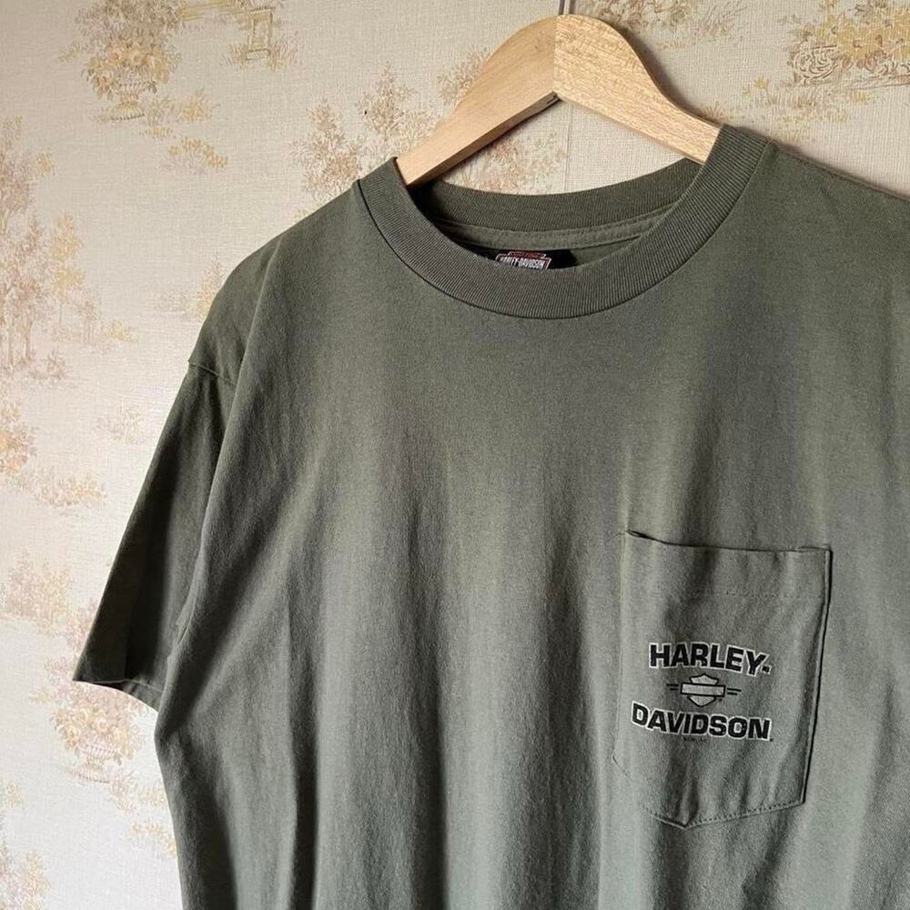 Vintage 90s Harley Davidson Pocket T-Shirt | Hampton Roads VA | Size L - Picture 2 of 7